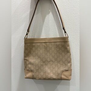 Authentic VINTAGE GUCCI Shoulder Hand Bag Purse GG Canvas Leather Brown